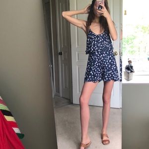 Navy blue daisy frill romper